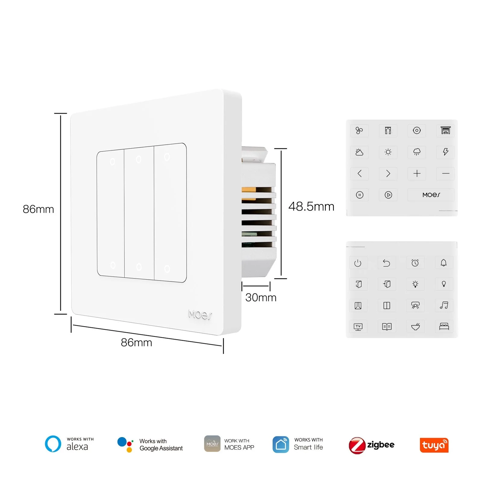 ZigBee Star Ring Smart Light Switch & Scene Controller, Neutral Wire Required, 2 Switches Association 7