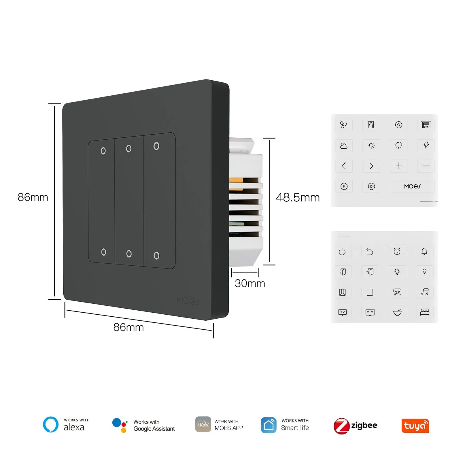 ZigBee Star Ring Smart Light Switch & Scene Controller, Neutral Wire Required, 2 Switches Association 8