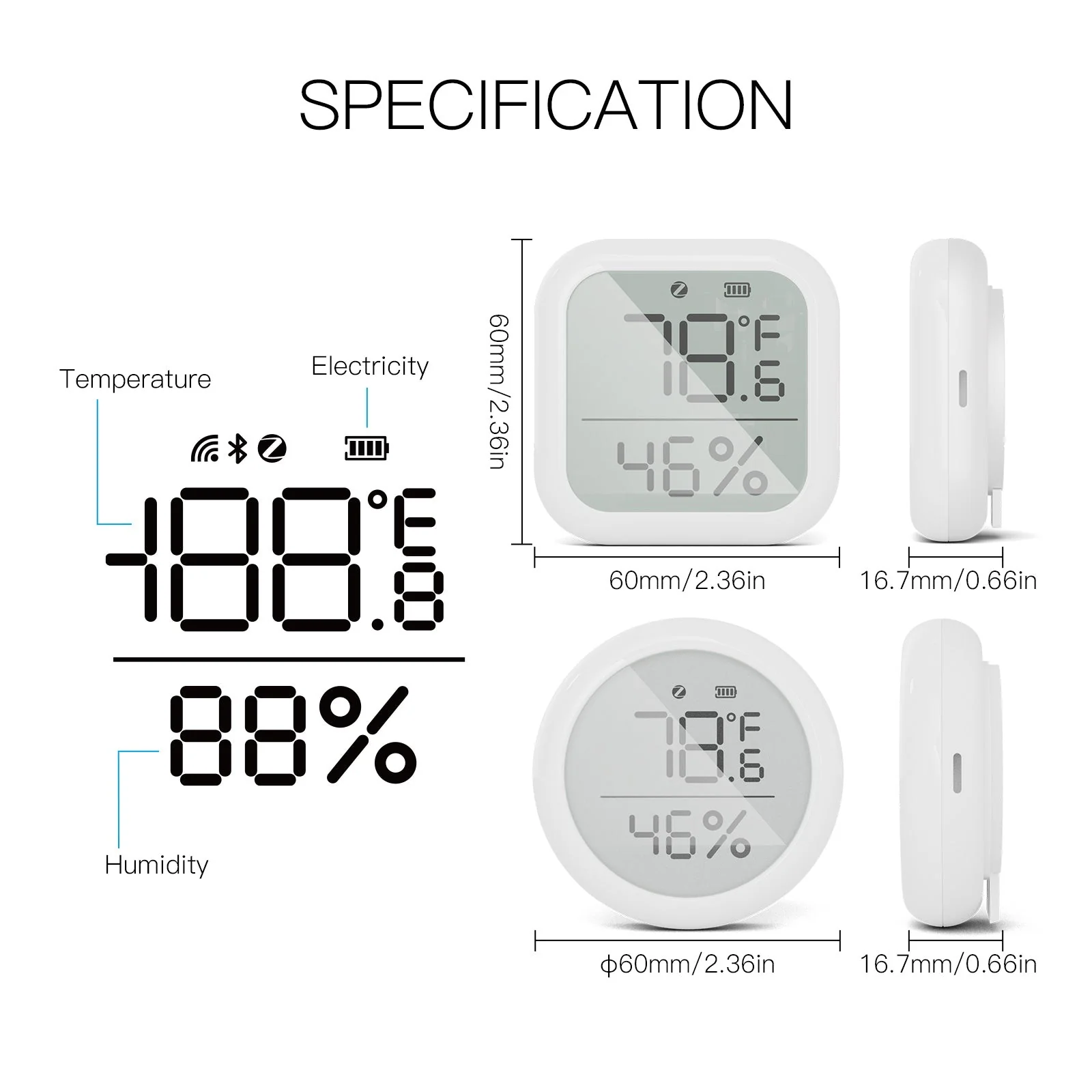 MOES ZigBee Smart Temperature and Humidity Sensor Indoor Hygrometer Thermometer Detector 8