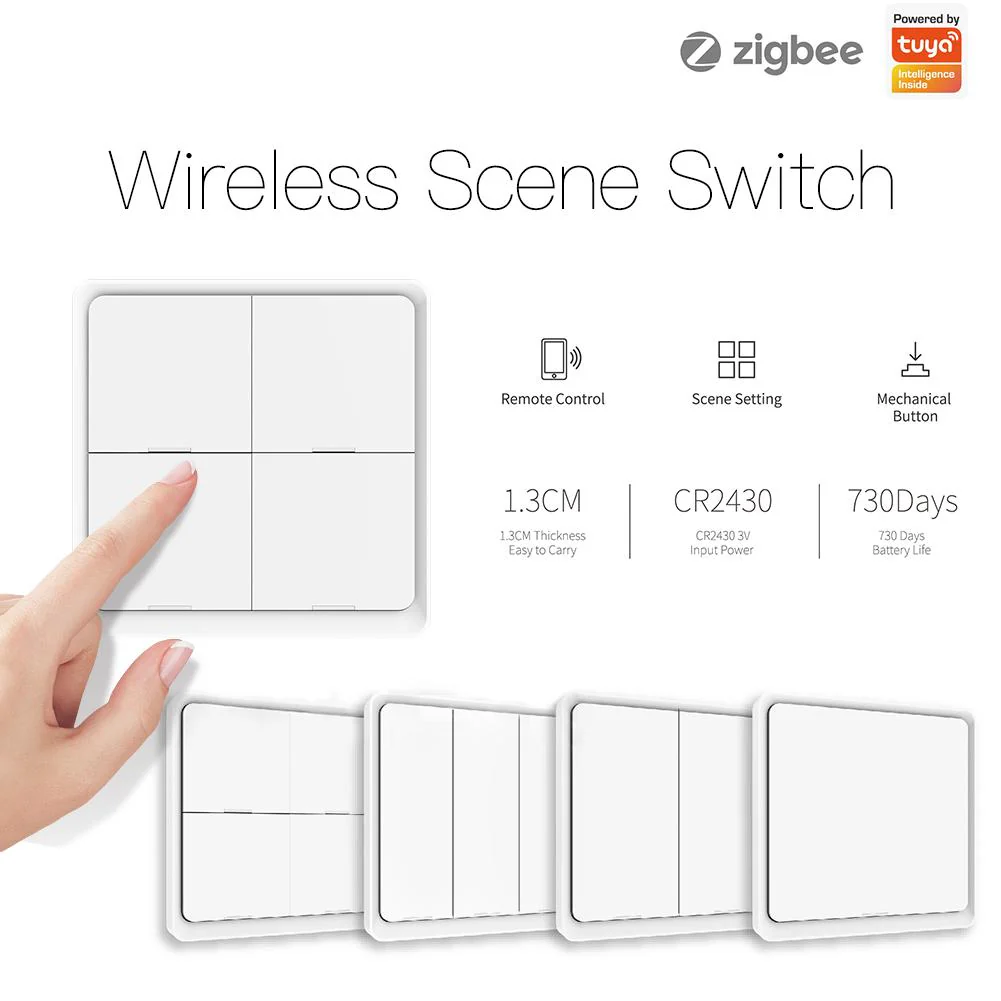 ZigBee Light Switch, Battery Powered Light Switch, Multi-Control Wireless Push Button Scene Switches 3