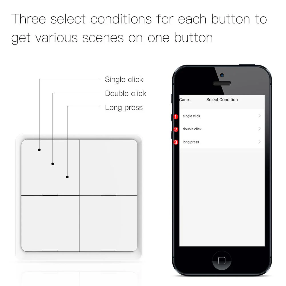 ZigBee Light Switch, Battery Powered Light Switch, Multi-Control Wireless Push Button Scene Switches 4