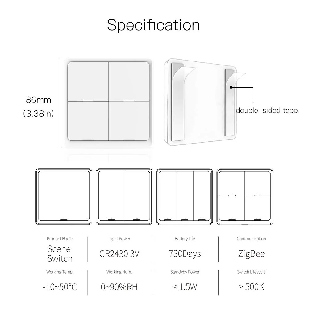 ZigBee Light Switch, Battery Powered Light Switch, Multi-Control Wireless Push Button Scene Switches 7