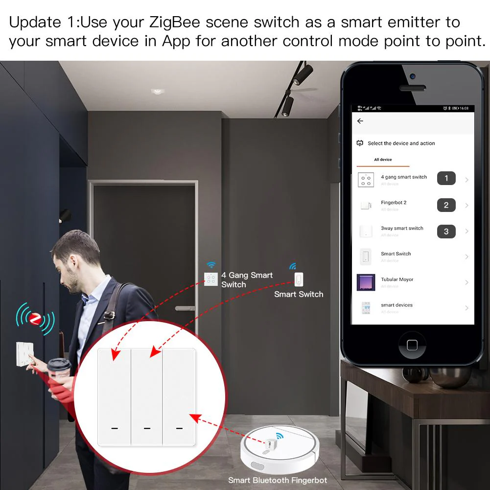 ZigBee Smart 9 Scene Mechanical Push Button Switch Multi-Control Battery Powered 2
