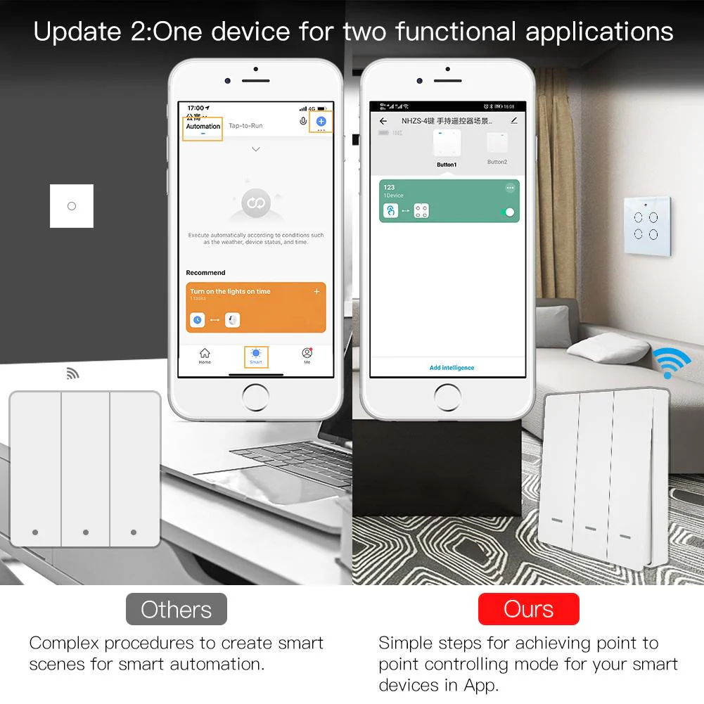 ZigBee Smart 9 Scene Mechanical Push Button Switch Multi-Control Battery Powered 3