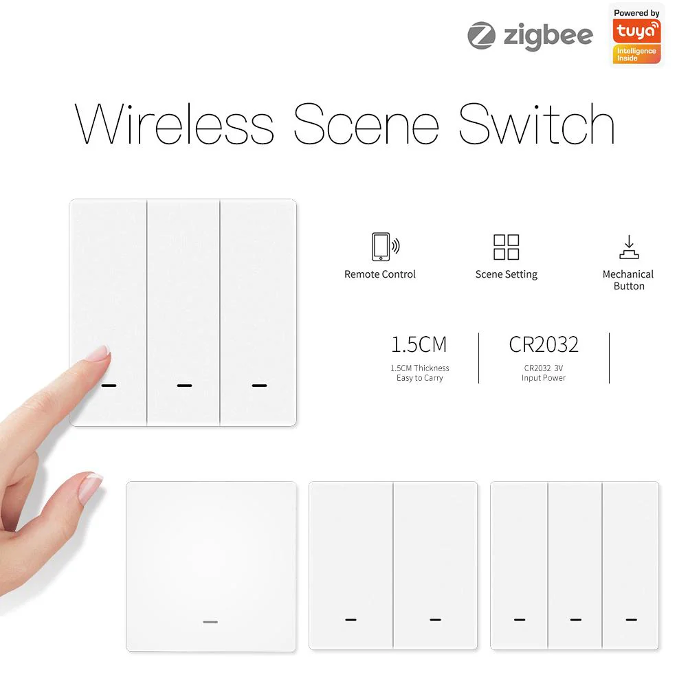 ZigBee Smart 9 Scene Mechanical Push Button Switch Multi-Control Battery Powered 5