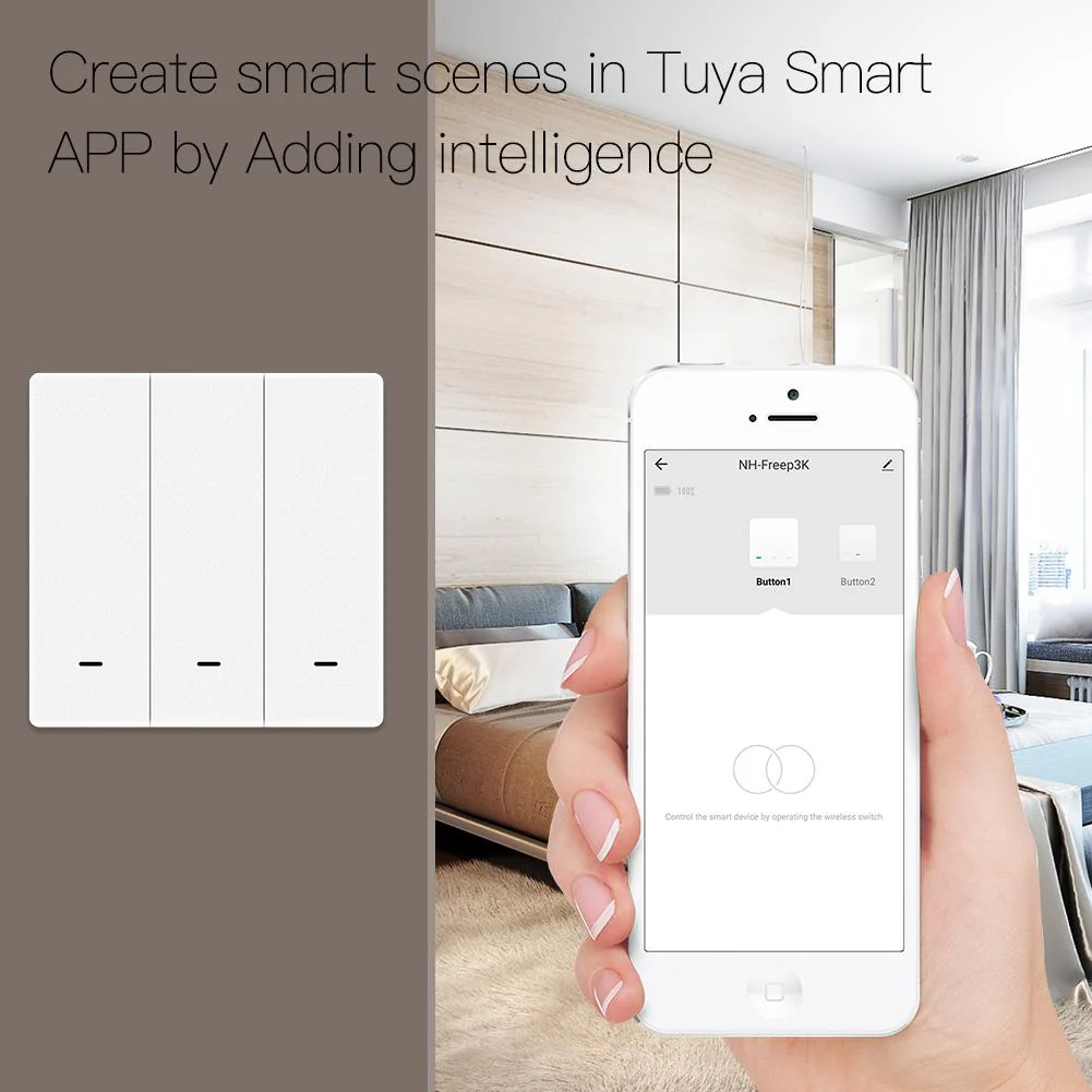ZigBee Smart 9 Scene Mechanical Push Button Switch Multi-Control Battery Powered 6