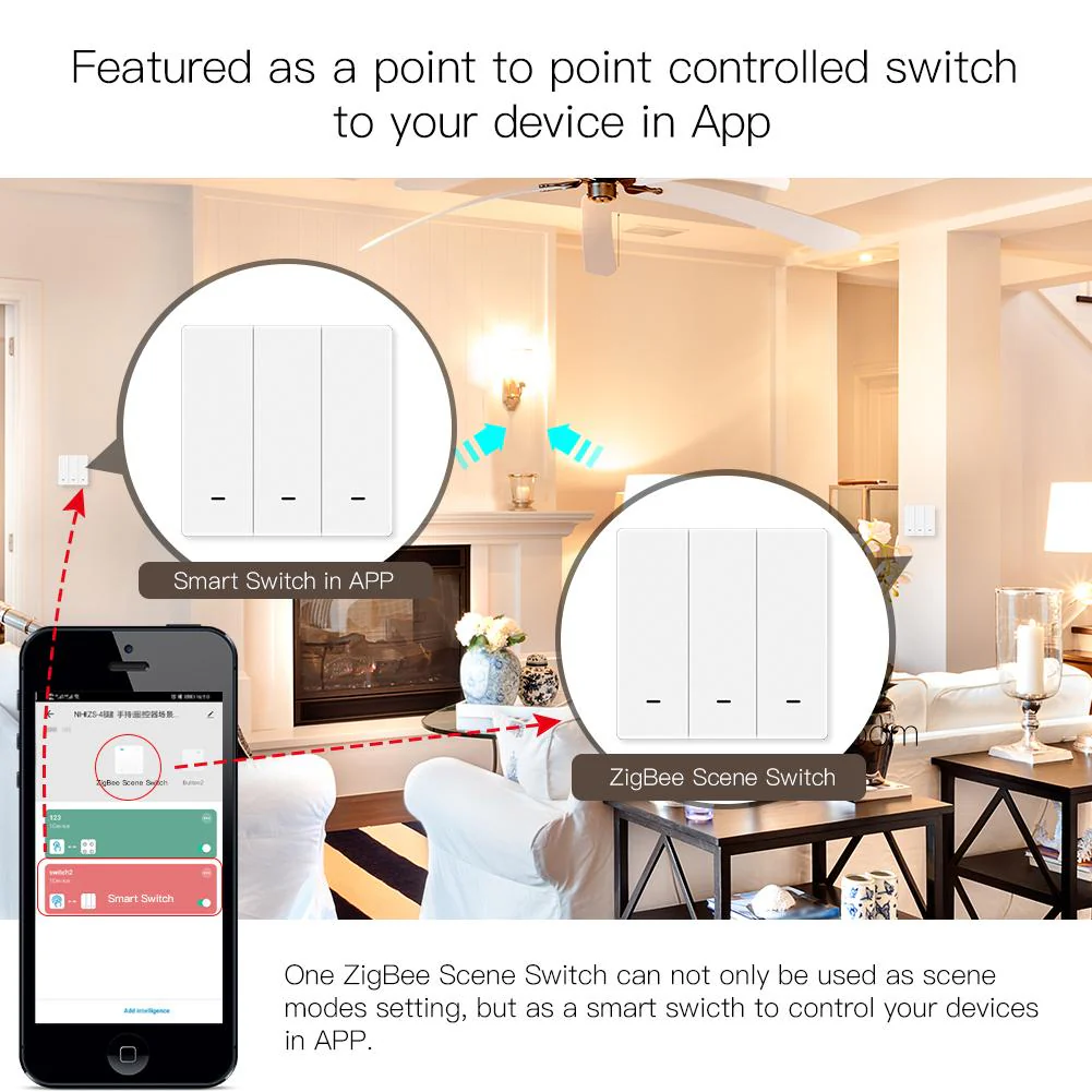 ZigBee Smart 9 Scene Mechanical Push Button Switch Multi-Control Battery Powered 8