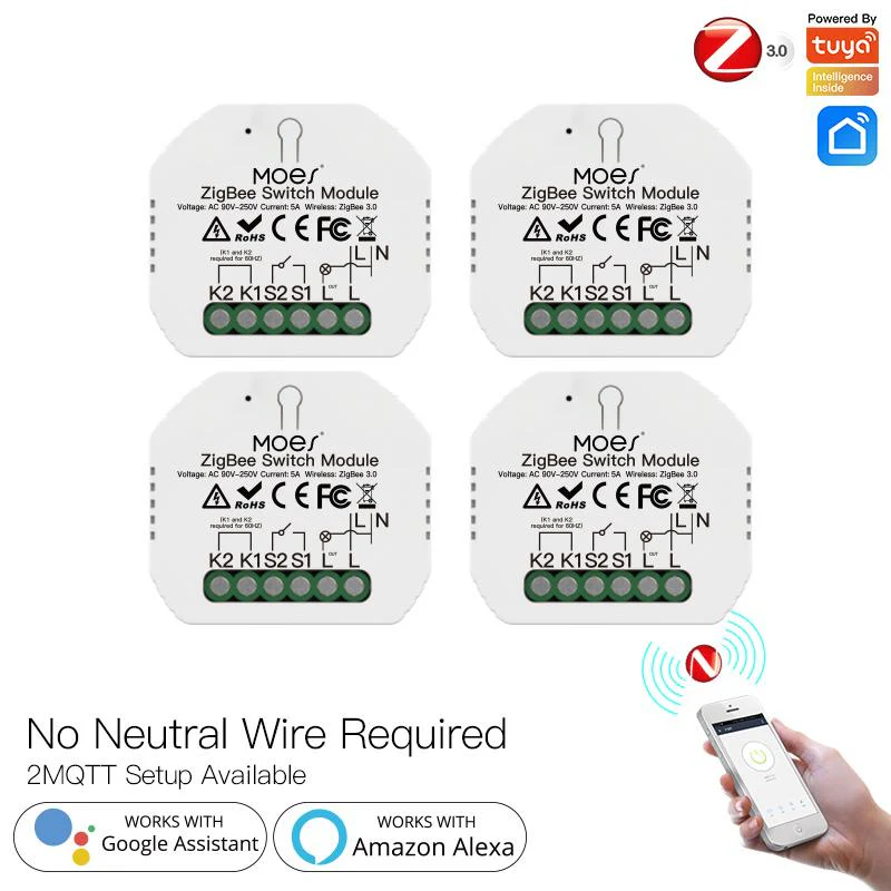ZigBee Smart Light Switch Module Tuya No Neutral Wire 2 Way Required 2MQTT Relay 9