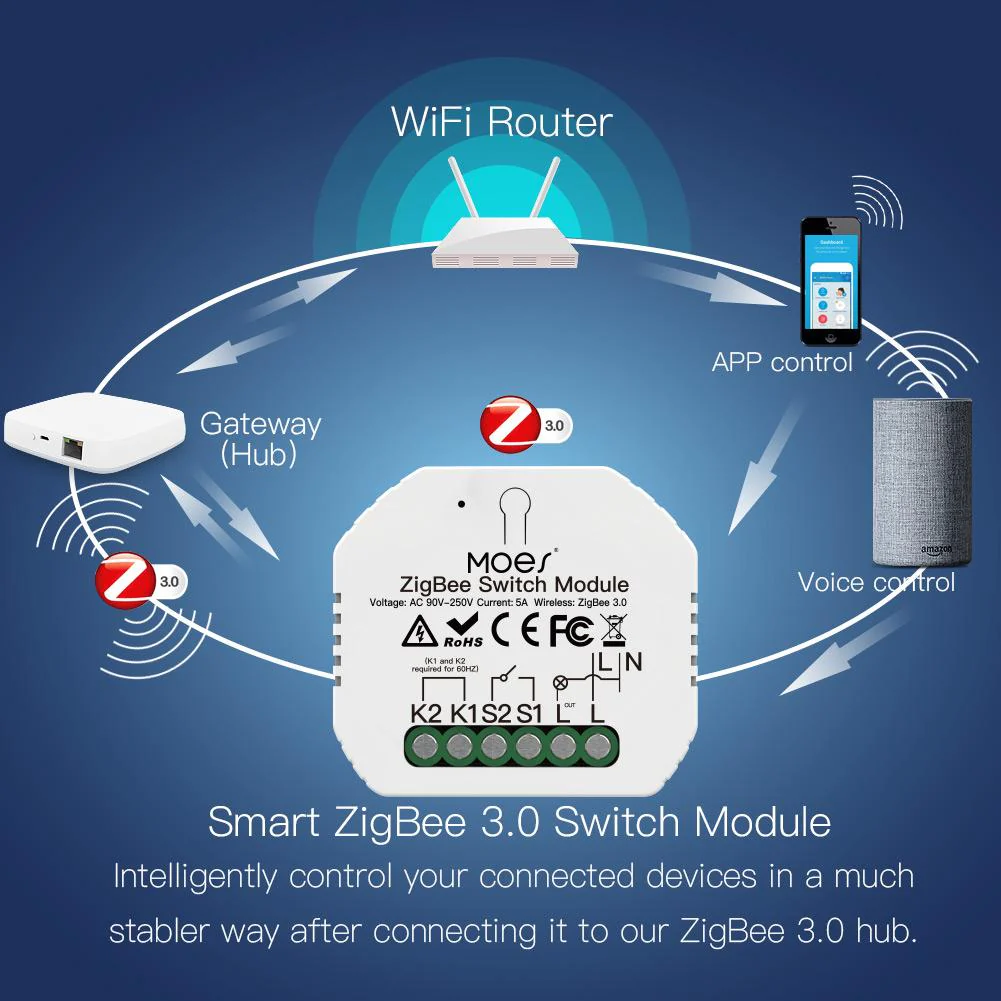 ZigBee Smart Light Switch Module Tuya No Neutral Wire 2 Way Required 2MQTT Relay 10