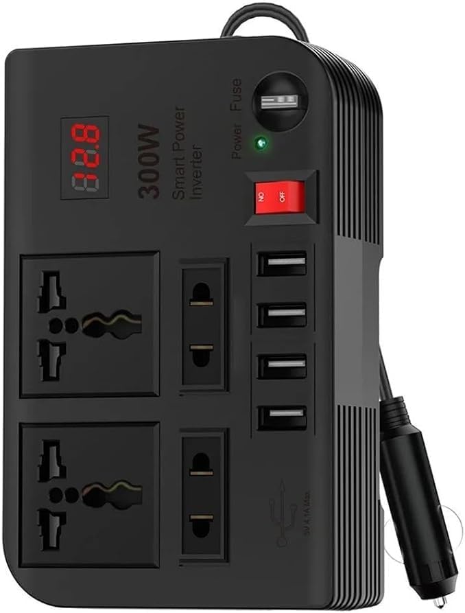 DENX DX130 Power Inverter 300W, DC 12V to AC 220V, Modified Sine Wave, Dual USB Ports 5V 4.1A, Car Adapter for Laptops, Phones, Cameras, and Small Appliances