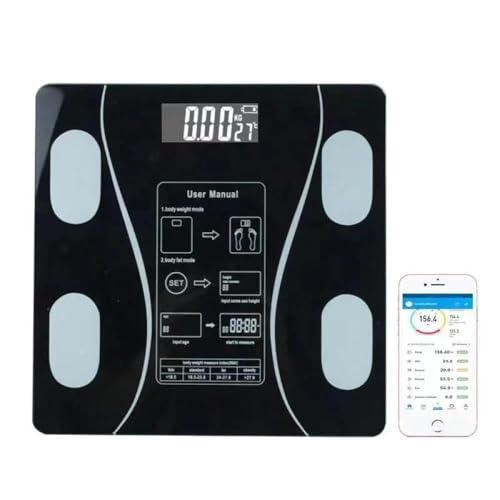 DENX DX1717 Bluetooth Smart Body Fat Scale with LCD Display, High Precision Sensors, Tempered Glass, BMI & Weight Tracking, Syncs with App, Digital Bathroom Scale for Body Composition