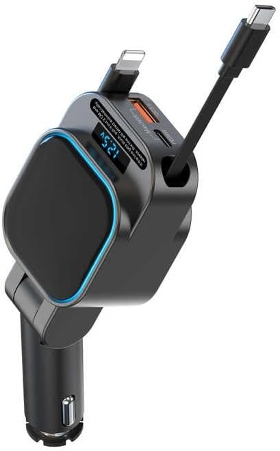 DENX DX1809 Car Bluetooth FM Charger with Voice Playback Navigation, Fast Charging, Over-Voltage Protection, Flexible Expansion, Compatible with Multiple Devices