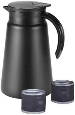 DENX DX2036 Coffee Pot Set, 880ml Stainless Steel Insulated Carafe with 2 Cups, Wide-Mouth Design, 12H Hot & 24H Cold, Non-Slip Handle, Perfect for Coffee, Tea, Juice