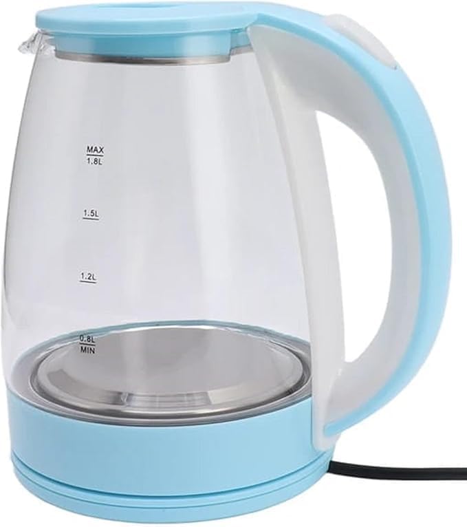 DENX Electric Glass Kettle 1.8L Cordless Transparent Tea Maker with 360° Rotational Base Fast Boiling BPA Free High Borosilicate Glass Stainless Steel