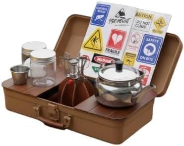 DENX Luxury Camping Arabic Tea Set, 14-Piece Portable Outdoor Kit with Storage Box, Teapot, Cups, Burner and Flask, Nut Brown