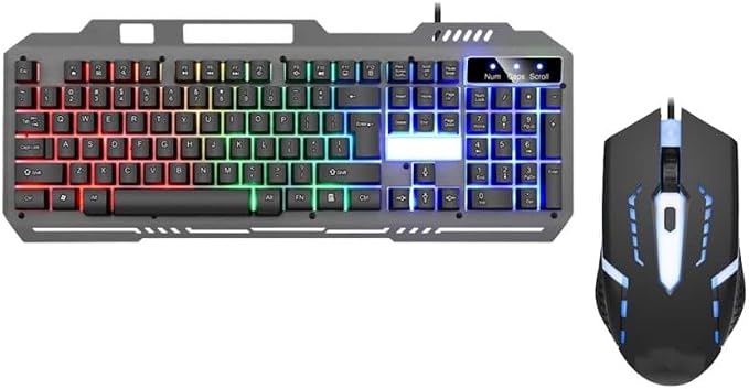 DENX Wired Keyboard Set, Model DX1795, RGB Backlit, Metal Panel, Compact Design, Compatible with Laptop and Desktop Computers, Black/White Color, Durable and Stylish